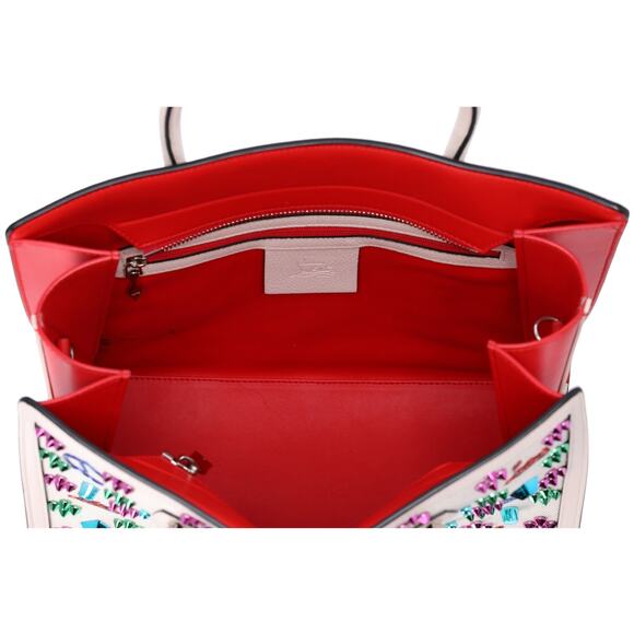 Christian Louboutin Loubinthesky Medium Paloma Satchel Canvas Spikes Ivory - Picture 6 of 9